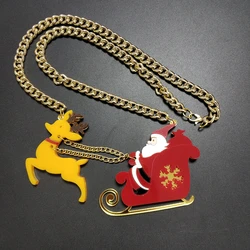 Classic Father Christmas Sweater Pendant Necklace for Women Santa Ride Chain Girls Kids Cute Trendy Jewelry Acrylic Accessories