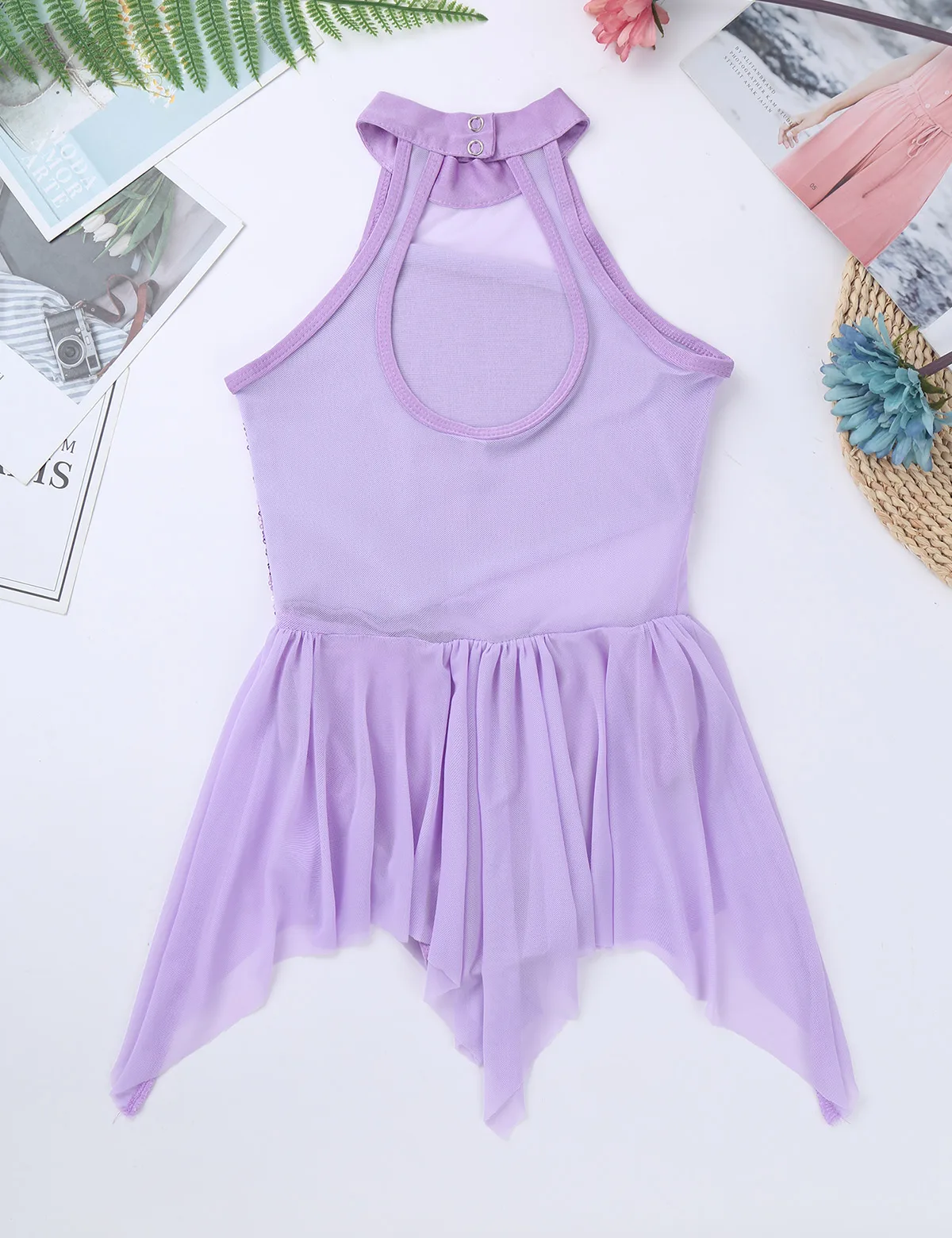 Kids Girls Sequin Ballet Dance Dress Ballerina Irregular Tutu Gymnastic Leotard Lyrical Figure Skating Dance Costumes Dancewear