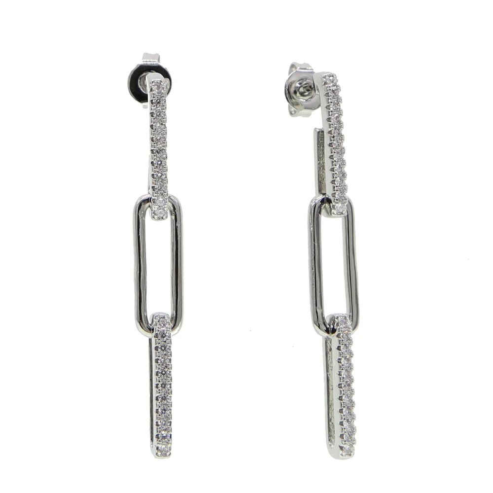 2024 nuovo di alta qualità Iced Out Micro Pave CZ Cubic Zirconia Long Safety Pin Shape ciondola le donne moda Open Link Chain orecchino