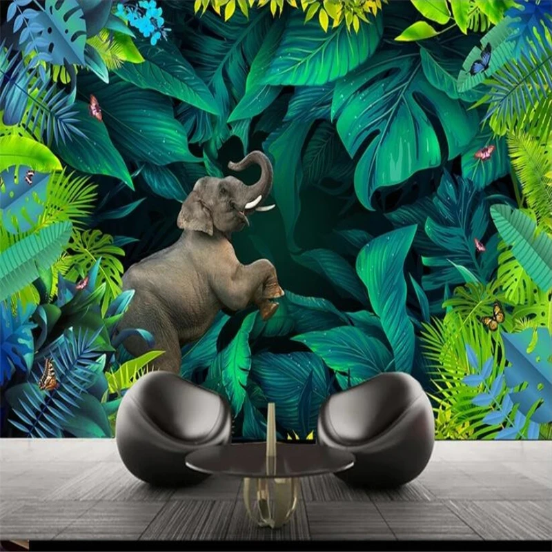 Custom Tropical rainforest plant elephant wallpaper bedroom animal wall papers 3D home decor Tropical rainforest room decoration