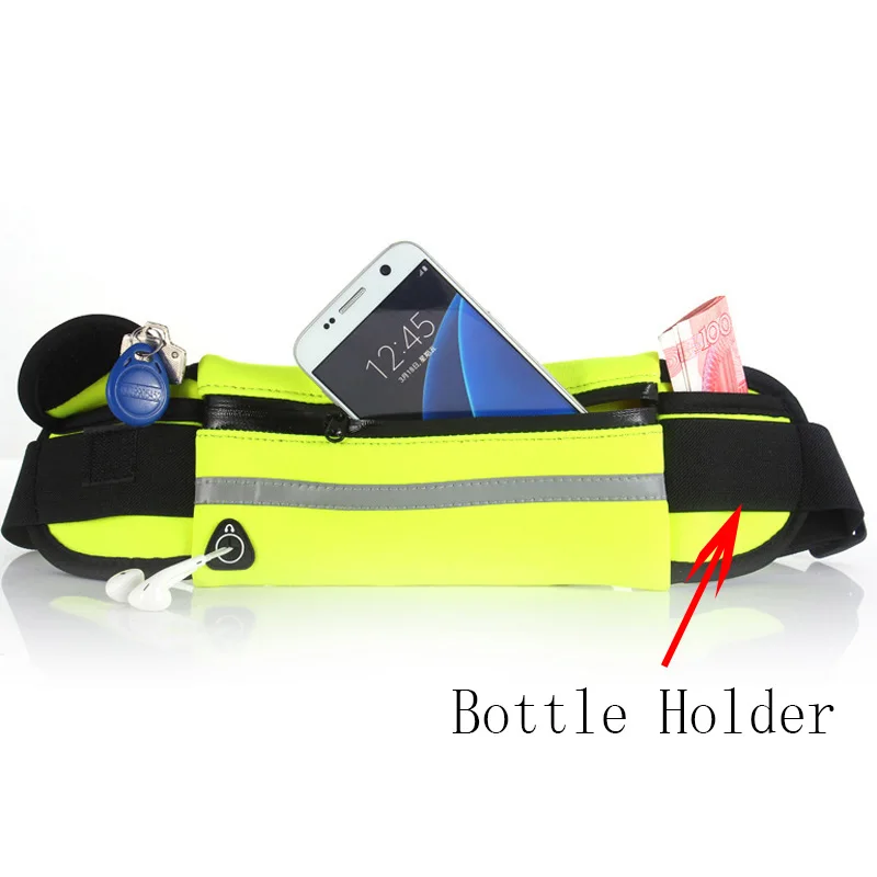 Riñonera impermeable para hombre y mujer, bolsa para correr con soporte de botella para maratón, trotar, llaves de teléfono, bolsa para correr