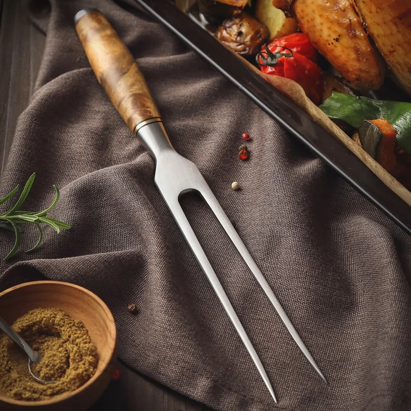 HEZHEN Master Forge Carving Fork Meat Fork 430 Stainless Steel Outdoor Barbecue Utensils Kitchen BBQ Tools Barbecue Fork