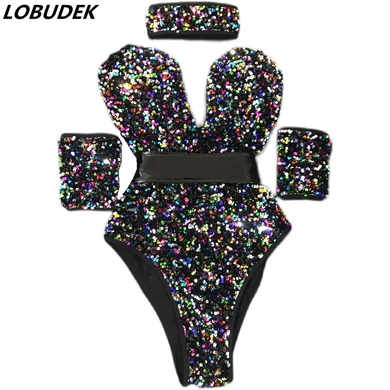 Wielokolorowy cekiny body Bar klub nocny kobiety piosenkarka tancerz Sexy etap nosić zespół DJ Jazz taniec Gogo wydajność kostium