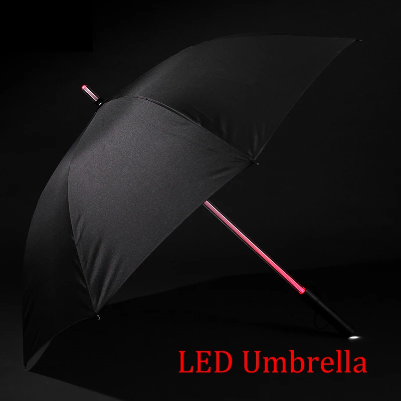 New 8 Rib Light up Blade Runner Style Changing Color LED Umbrella with Flashlight Transparent Handle Straight Umbrella Parasol