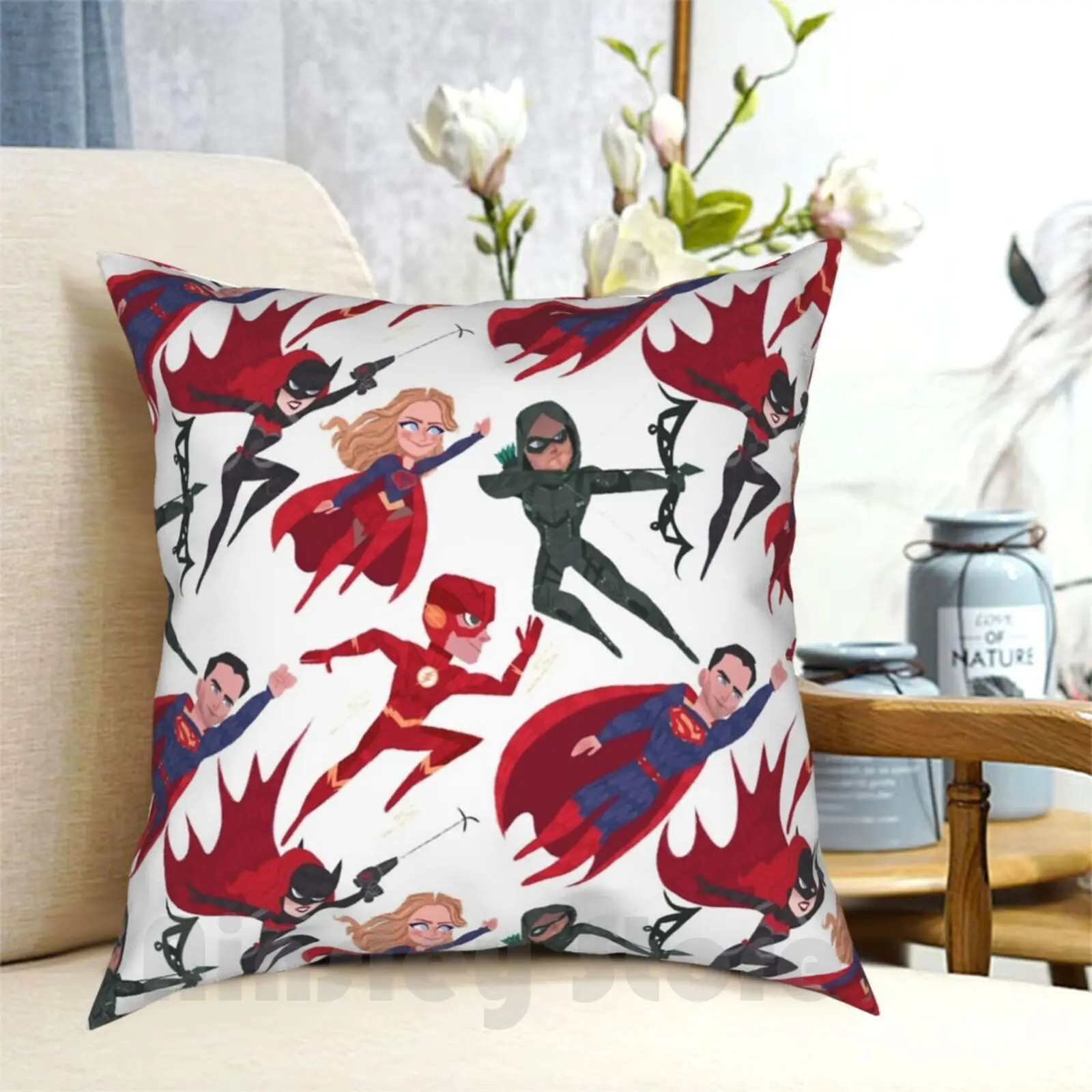 Just Us League Pillow Case Printed Home Soft DIY Pillow cover Superhero Superheroes Heroes Crossover Tv Show Pattern