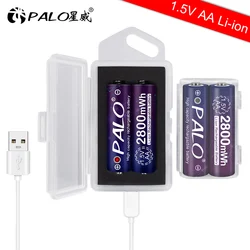 PALO 1.5v AA akumulator litowo-jonowy AA akumulator litowo-jonowy AA 1.5V 2800mWh z obudowa baterii do ładowania USB AA 1.5V