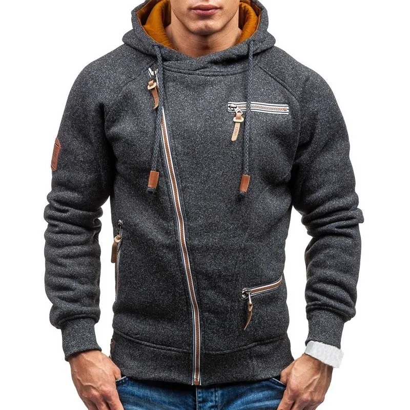 Sudadera con capucha de manga larga para hombre, suéter informal de color liso con cremallera, ropa de calle ajustada, novedad de primavera, 2023