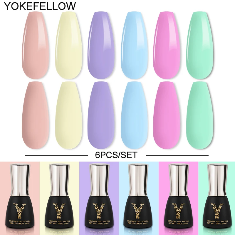 YOKEFELLOW Gel Nail Polish 7ml Semi Permanent Manicure Gel Polish Nail Art Soak Off Gel UV LED Varnishes Base Top Coat