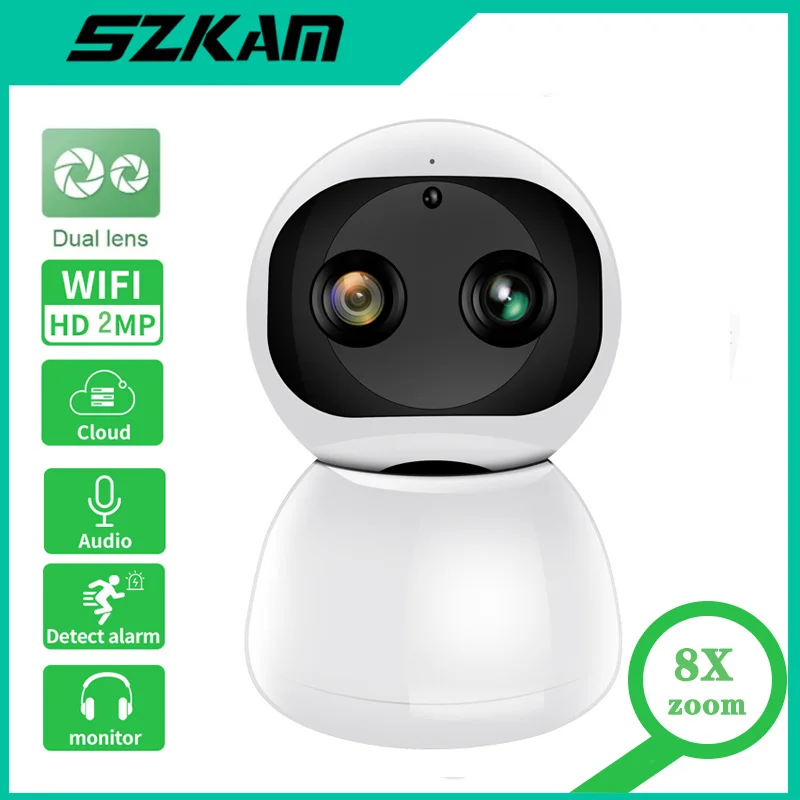 HD 2MP Dual Lens PTZ Wifi 8XP Zoom Camera  Auto Tracking Cloud CCTV Home Security IP Camera  Baby Pet Video Monitor Securite Cam