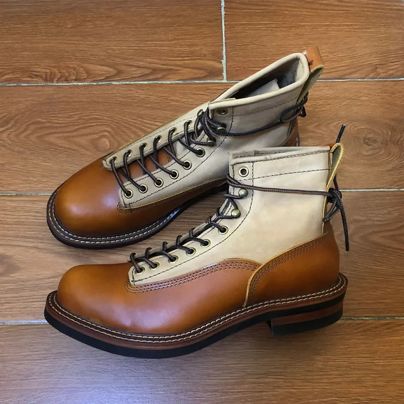 Handmade New Vintage Ankle Boots Genuine Leather Men Casual White Shoes Top Quality Round Toe Men Dress Work Motorcycle Boots