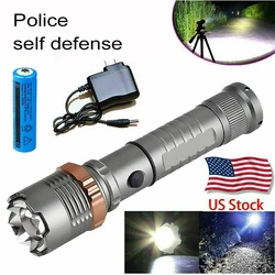 D2 Powerful Tactical LED Flashlight Rechargeable Police Super Bright Torch Zoomable 5 Modes Lantern High power led flashlights