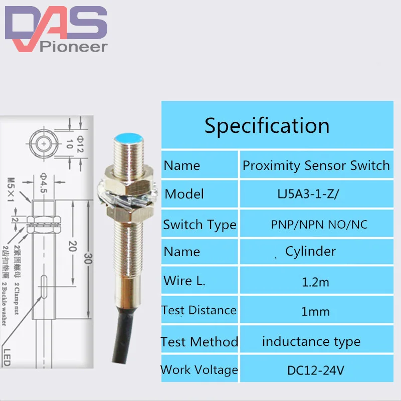 Cylinder Inductive Proximity Sensor Switch LJ5A3-1-Z -BX AX BY AY EX PNP NPN NO NC M5 1mm