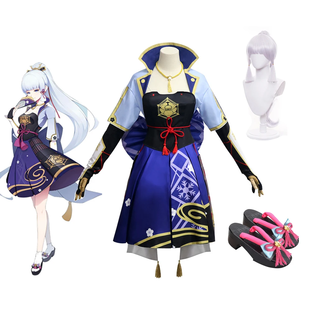 

Game Genshin Impact Kamisato Ayaka Cosplay Costume Kamisato Ayaka Cosplay Costume Women Dress Wig Shoes Full Set Halloween