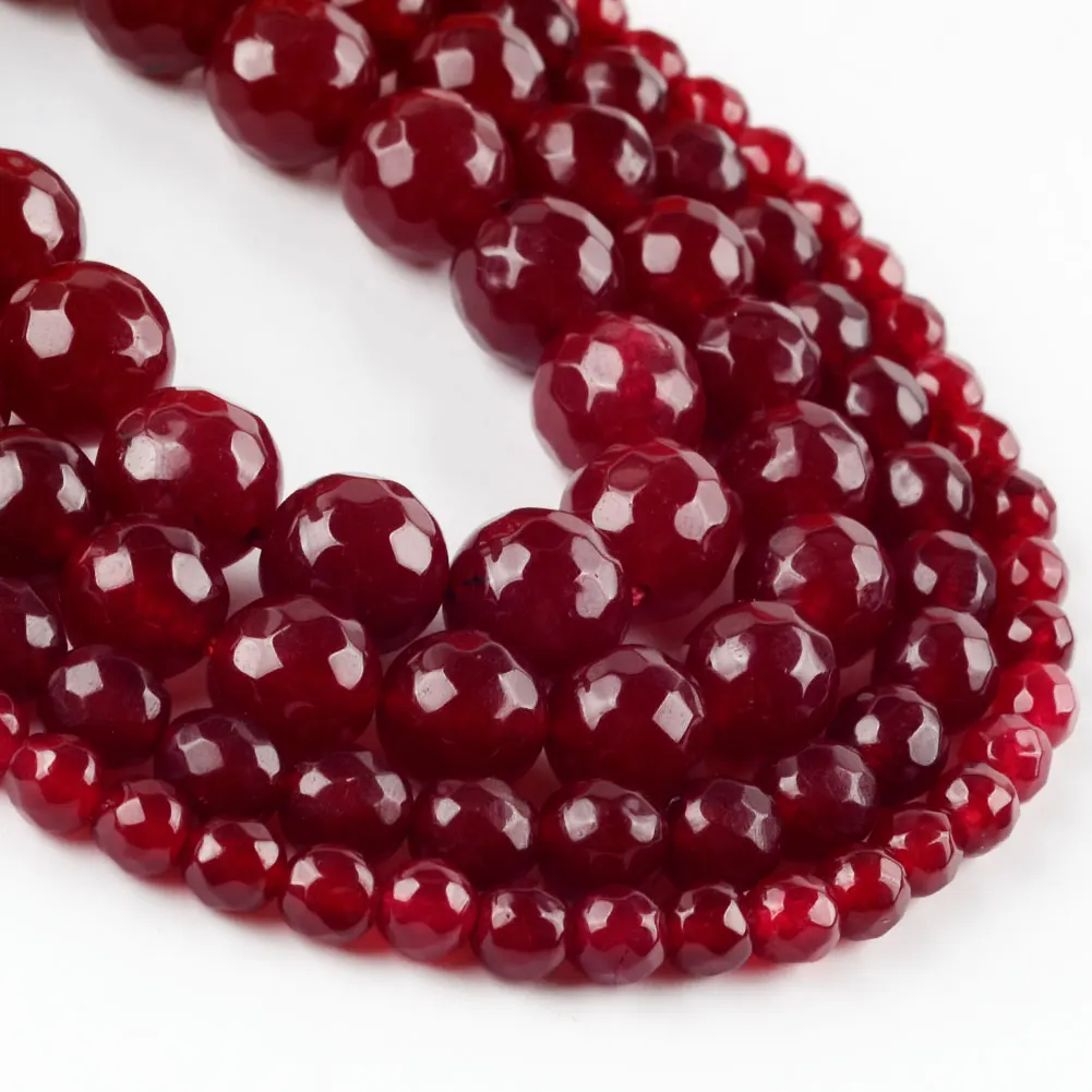 Natural Stone Beads 4-12mm Faceted Rubys Chalcedony Jades Round Spacer Beads For Jewelry Making DIY Bracelet Necklace Handmade