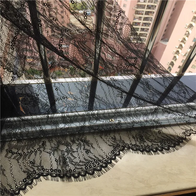 Ultra-thin French eyelash lace, black and white, skirt garment fabric, super soft and skin-friendly