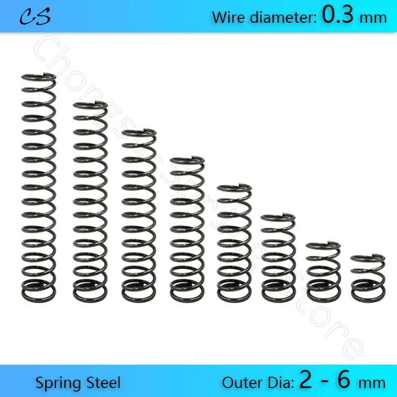 10Pcs 0.3 mm Compression Springs Pressure Spring Wire Dia 0.3 mm Outer Dia 2 2.5 3 4 5 6 mm Length 5 10 15 20 25 30 35 40 - 50 m