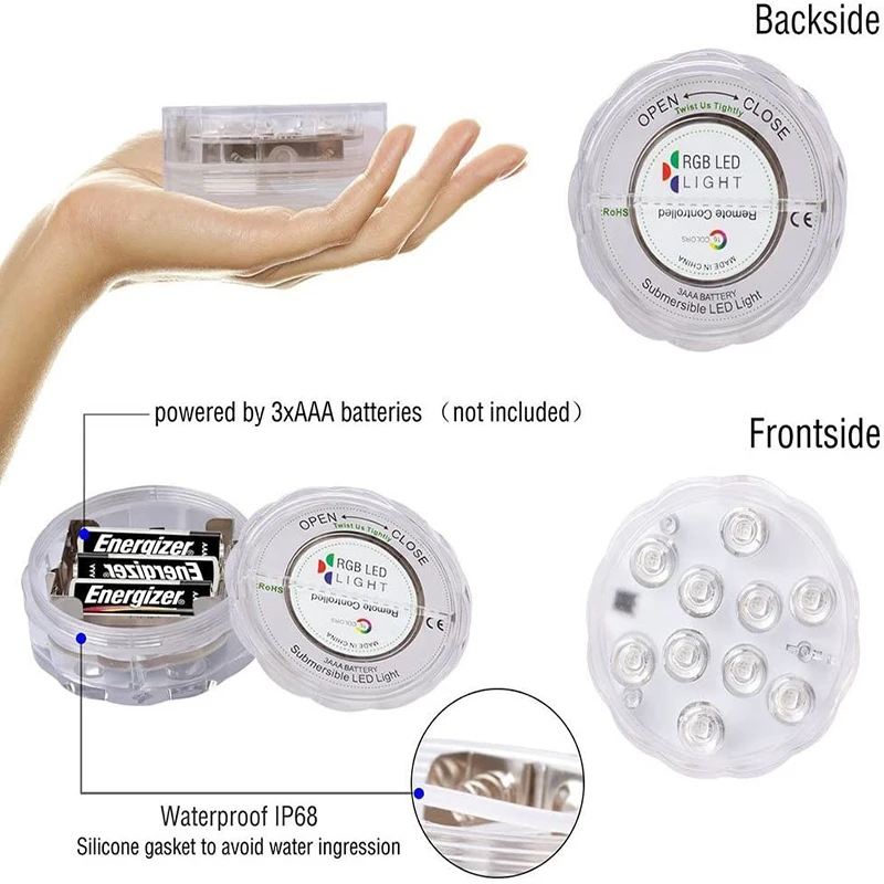 Led24 Key Remote Control Colorful RGB Diving Lamp Luminous Toy Fish Bathtub Lamp Baby Bath Landscape Vase Lamp