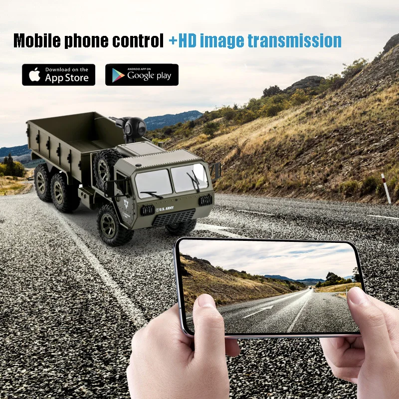 WIFI FPV Army Military Truck With HD Camera  2.4G 6WD Phone Remote Control Car 2KG Loading High SpeedOff-Road RTR Vehical Gifts