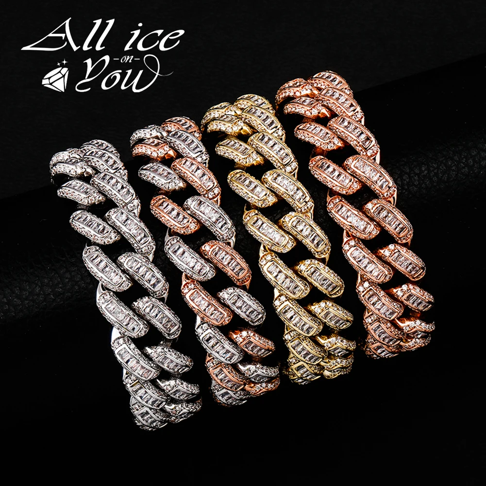 

ALLICEONYOU 16MM Iced Out Micro Pave Cubic Zirconia Bracelet Hip Hop Cuban Chain High Qualtiy Jewelry For Gift