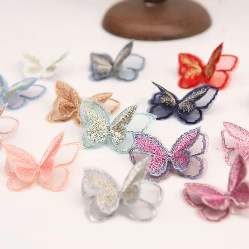 10 Pieces Double Layer Embroidery Butterfly Patch DIY Handmade Material Clothing Hair Accessories Ingredients