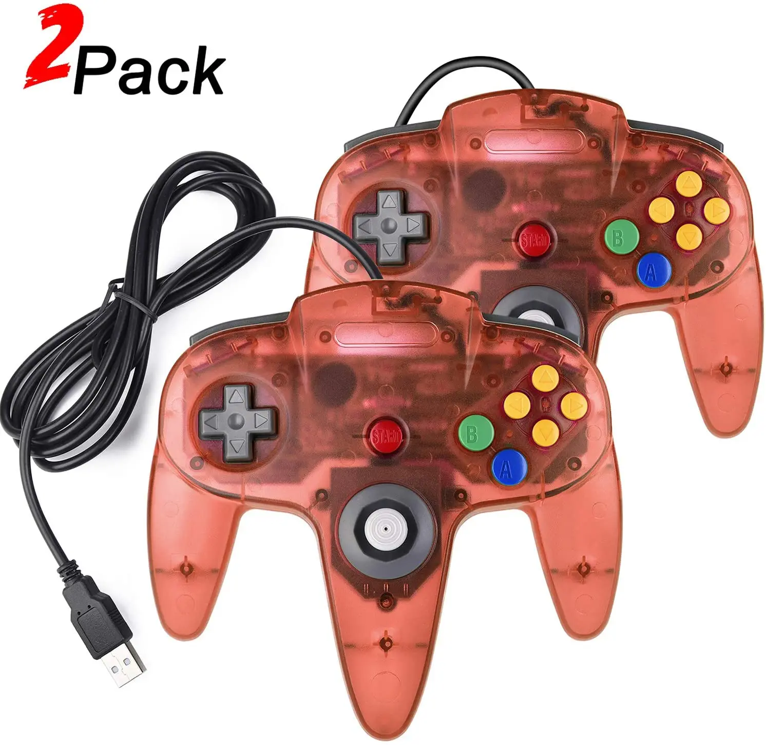 

2 Pack USB N64 Controller, suily Wired PC Gamepad Joystick for Windows MAC Linux Raspberry Pi Genesis Project Retropie OpenEmu