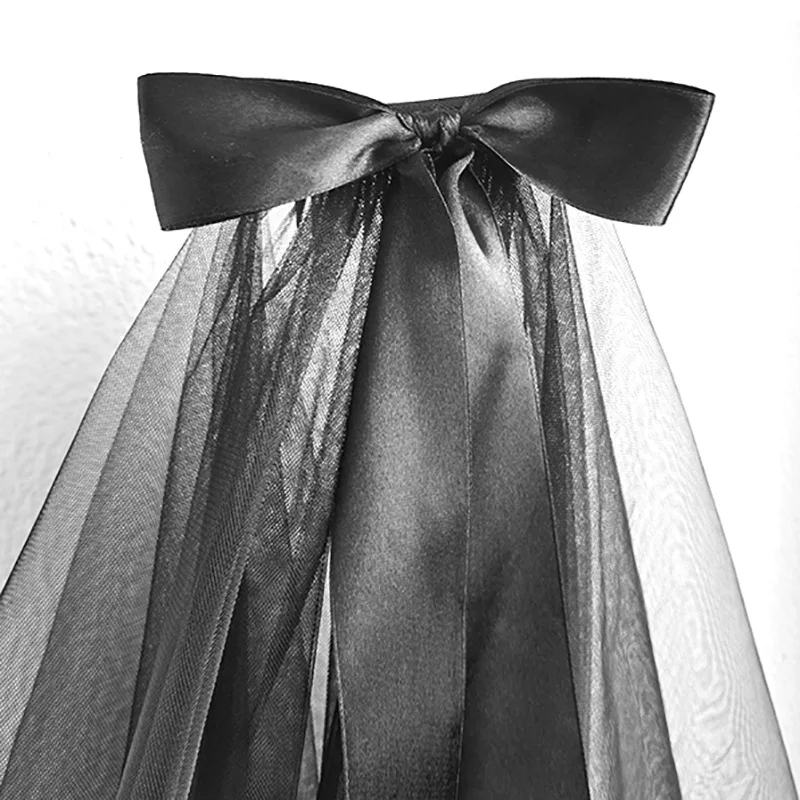 Cute Bridal Wedding Accessories Two Layers White Black  Halloween Cosplay Veils Wedding Bridal Veil With Comb Ribbon