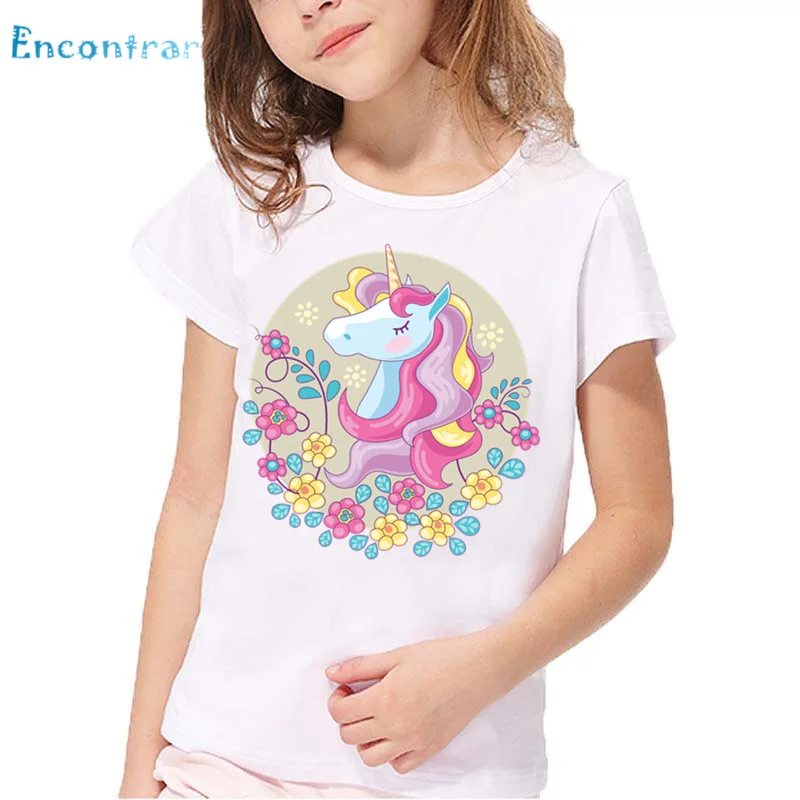 Kids Harajuku Dabbing Unicorn Print T shirt Children Summer White Tops Boys and Girls Cartoon Funny T-shirt,oHKP5189