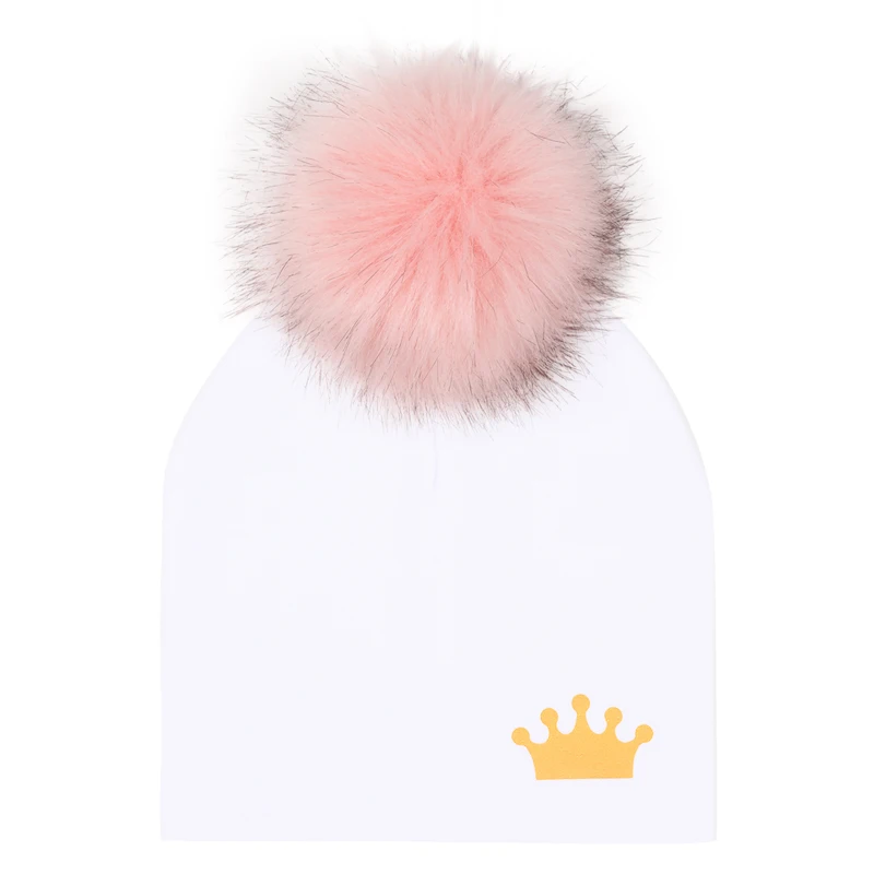 Newborn Infant Fashion Cotton Golden Crown Pompom Baby Hat For Kids Girls Boys Children Winter Caps Bonnet