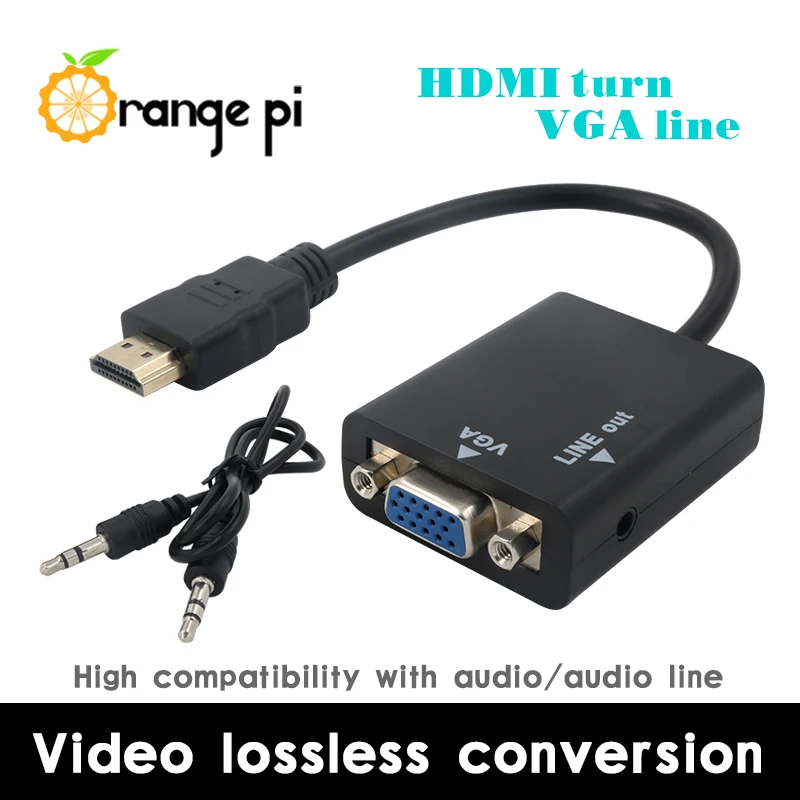 Câble de transmission Orange Pi HDMI vers VGA de 17cm, ligne de transmission anti-brouillage, fonctionne avec moniteur jusqu'à 720P