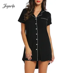 Joyaria Women Sleepwear Short Sleeve Nightgown Button Down Nightshirt Bamboo Sleep Shirt Soft Sleep Tops Pajama Top PJS Women