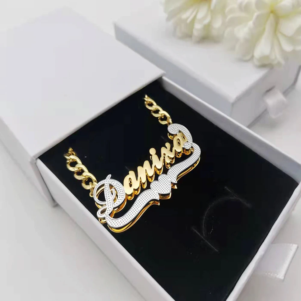 Imagem -04 - Dodoai Personalizado Nome Colares Banhado 18k Ouro 3d Placa de Identificação Colar para Homens e Mulheres Hip Hop Dupla Camada Carta Colar