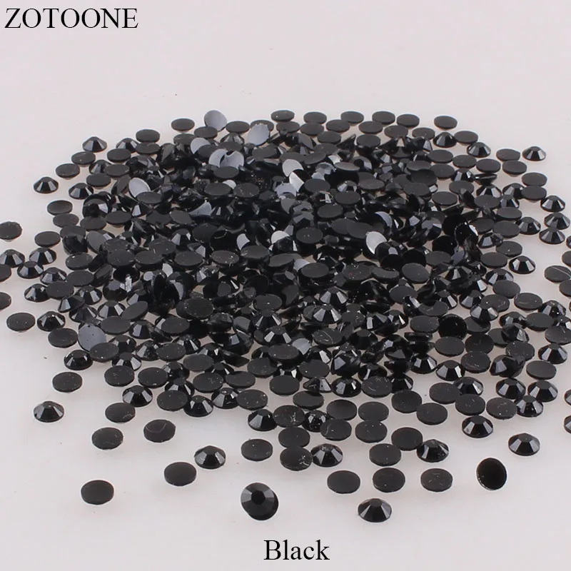 ZOTOONE 1000pcs Flat Back Nail Art Resin Black Rhinestones Non HotFix Rhinestones For Clothes Nail Art Decorations Accessories