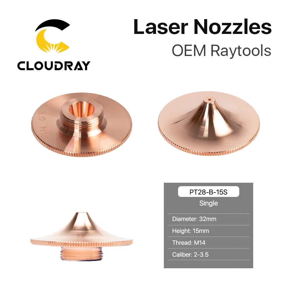 Cloudray Raytools 유형 B 레이저 커팅 노즐 Dia.32 H15 구경 0.8-4.0mm 단일 레이어 크롬 도금 더블 레이어