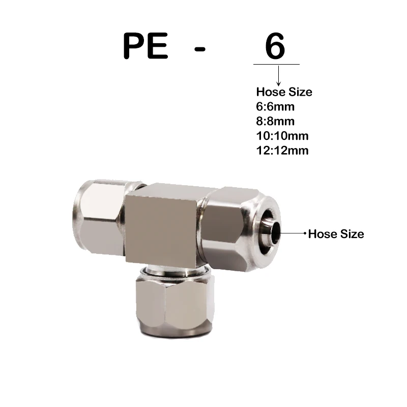 High Quality 304 Stainless Steel Quick-Twist Lock Female Buckle Three-Way Air Pipe Through Joint Partition PE PM PU6/8/10/12mm