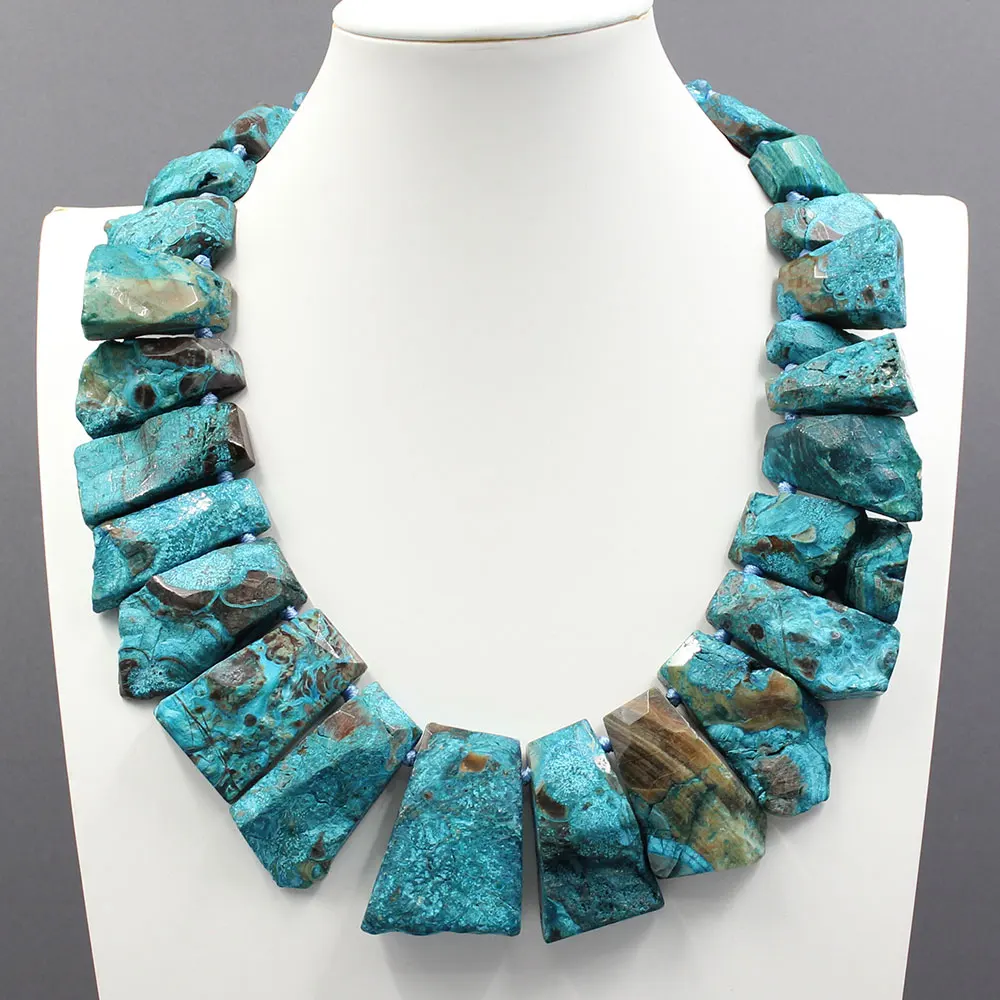 GG Blue Ocean jasper Sea Stone Faceted Slab Nugget Irregular Blue Crystal Gems Necklace Handmade For Lady