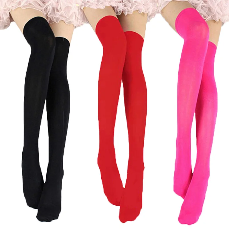 Sexy candy colorWomen Warm Thigh High Stockings Over Knee Socks Velvet Calze Stretch Stocking Temptation Medias Over knee Long