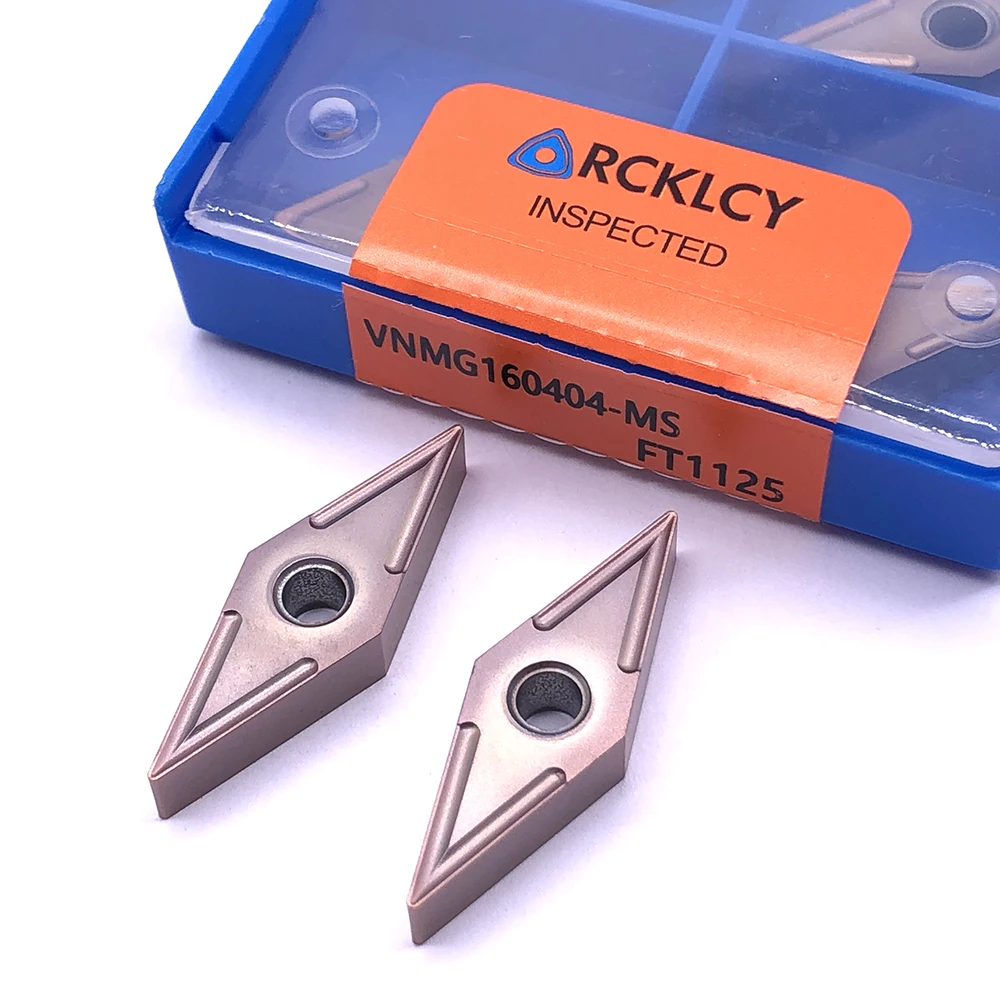 Insertos de carburo RCKLCY VNMG160404 MS FT1125, herramientas de torneado de torno, mecanizado de cuchillas de tungsteno, acero inoxidable, 10 piezas