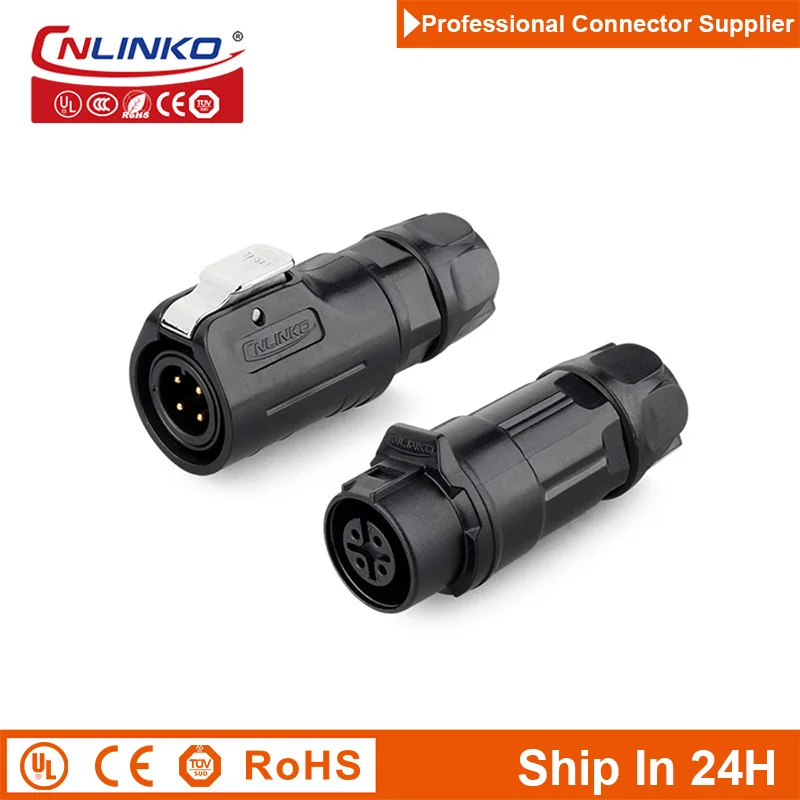 Cnlinko LP12 Plastic 4pin M12 IP67 Waterproof Circuit Wire Power Connector Plug Socket Joint for LED Electric Telecom Appliances