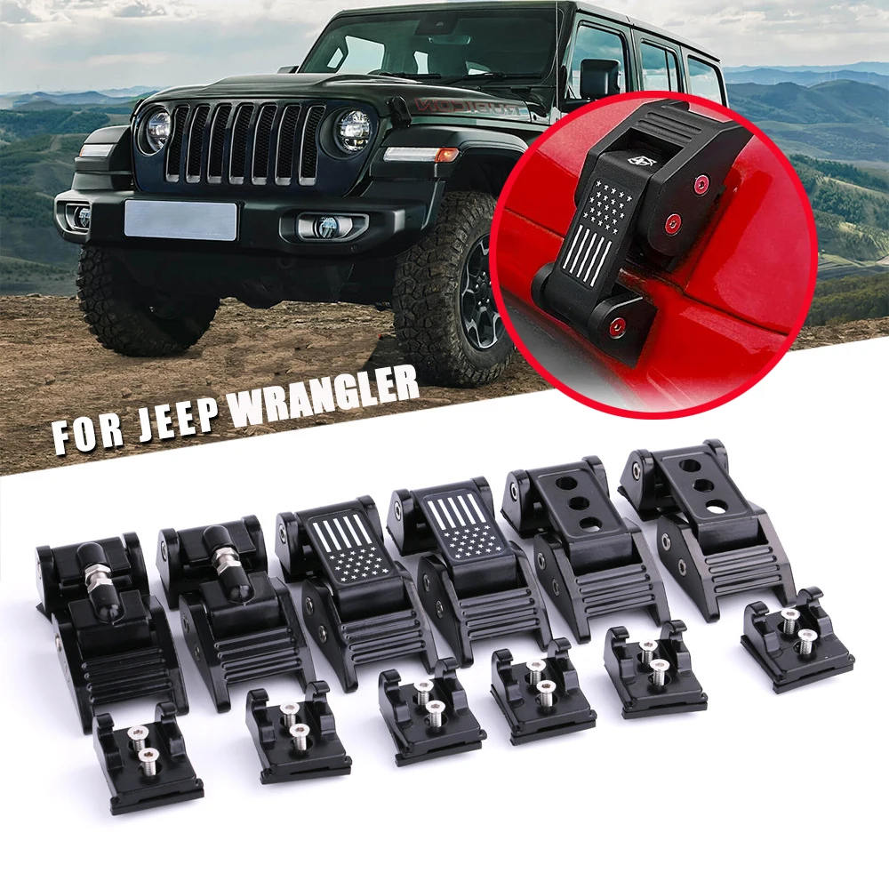 1 Pair Aluminum Hood Latches Catch Cap Kit American Flag Style For Jeep Wrangler JL JLU JK JKU Gladiator JT 2007-2021
