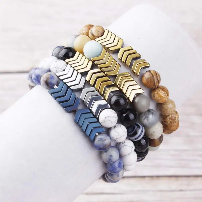 100% Natural Stone Beads Arrowhead Arrow Head Adjustable ELASTIC Charm Beads Bracelets Stacked Natural Stone Beads Bracelets