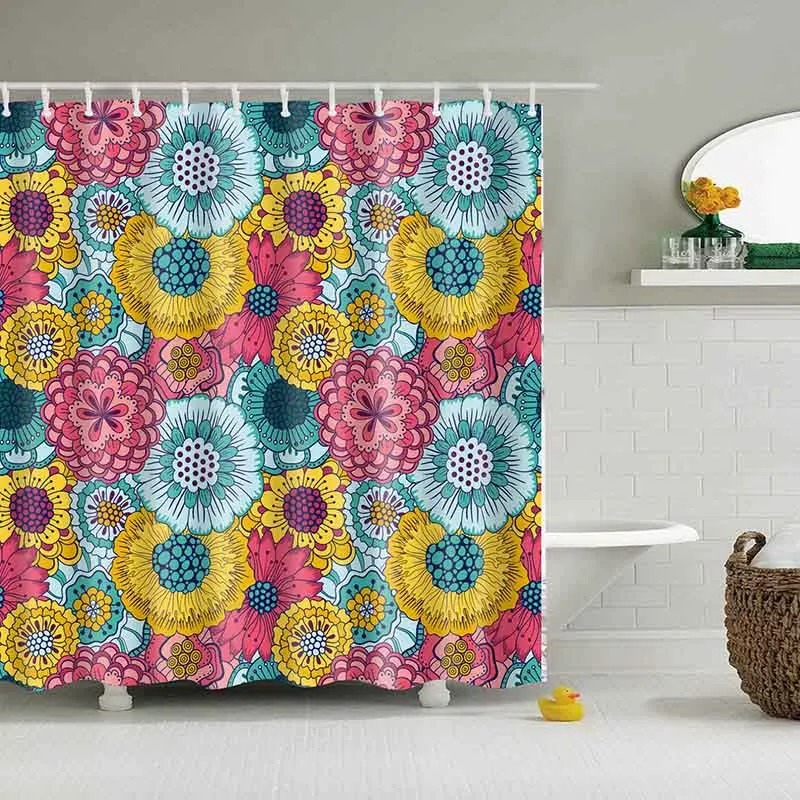 Indian Mandala Shower Curtain Flower Printed Geometric Bohemian Bathroom Curtains Shower Wall Hanging Geometric Shower Curtains