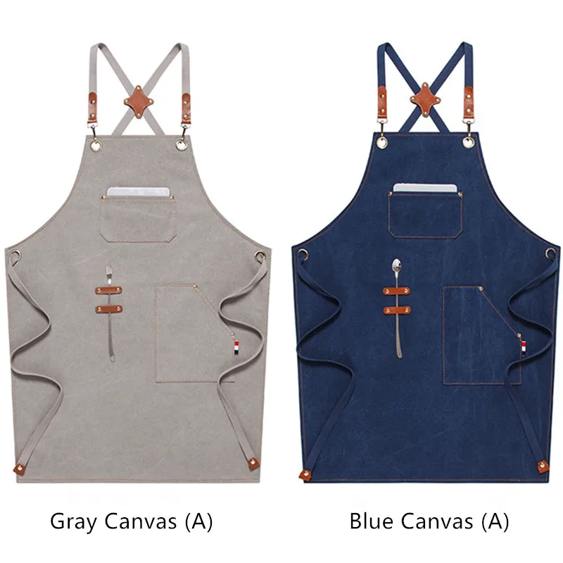 

Canvas Apron Crossback Cotton Straps Barista Bartender Pastry Waitstaff Uniform Florist Barber Hairdresser Painter Work Wear E37