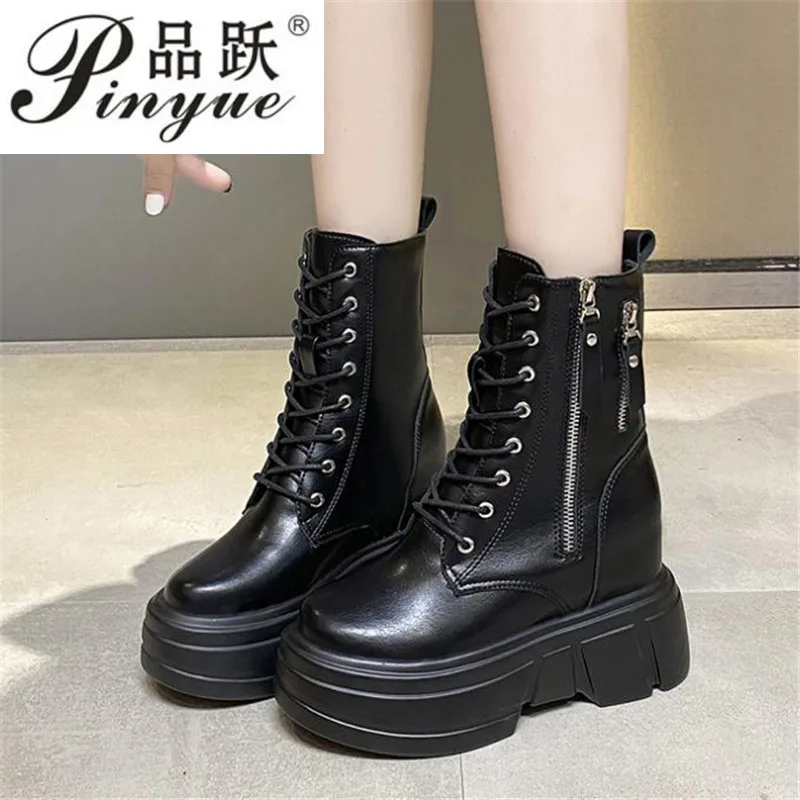 

New Ankle Boots For Women Punk Shoes Women Fashion Gothic Boots Lace Up Black Chunky Boots Wedge Platform Shoes Botas Para Mujer