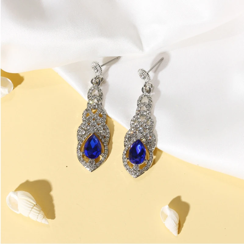 Dangle & Chandelier Earring  water-drop pendant white blue crystal setting alloy material silver color gold color plated