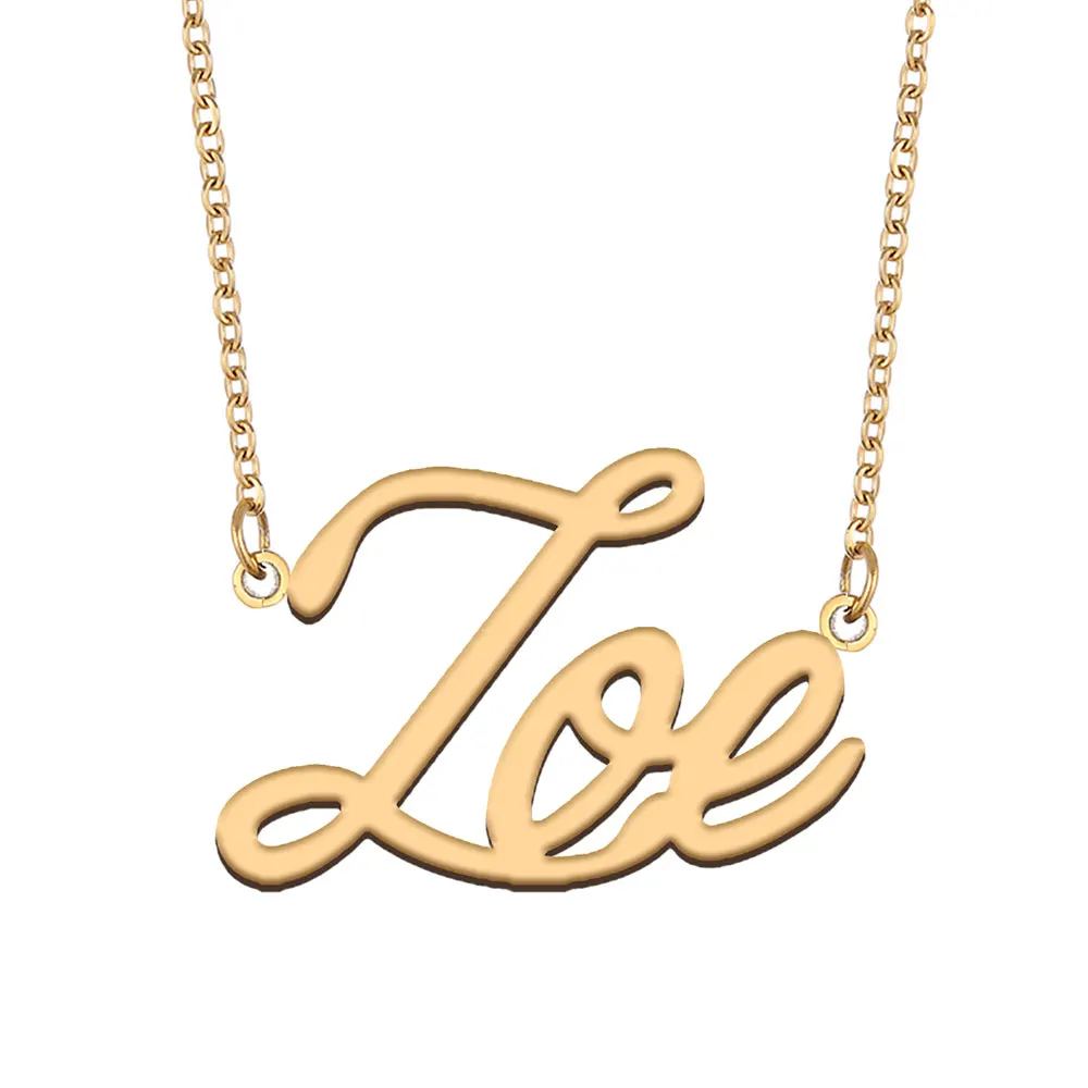 

Zoe Name Necklace for Women Personalized Stainless Steel Jewelry with Gold Plated Nameplate Pendant Femme Mother Girlfriend Gift