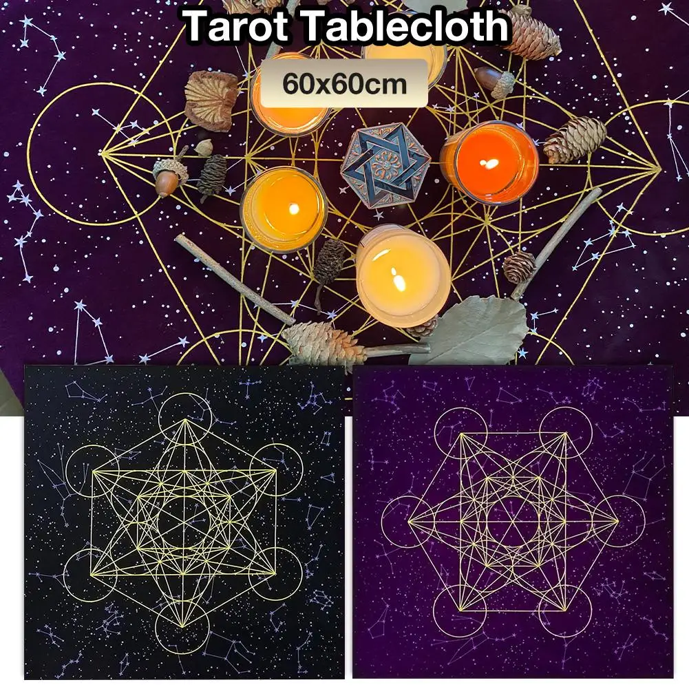 60x60 CM Tarot Card Tablecloth Metatrone Cub Crystal Grid Astrology Divination Altar Velvet Cloth Board Game Tarot Card Mat