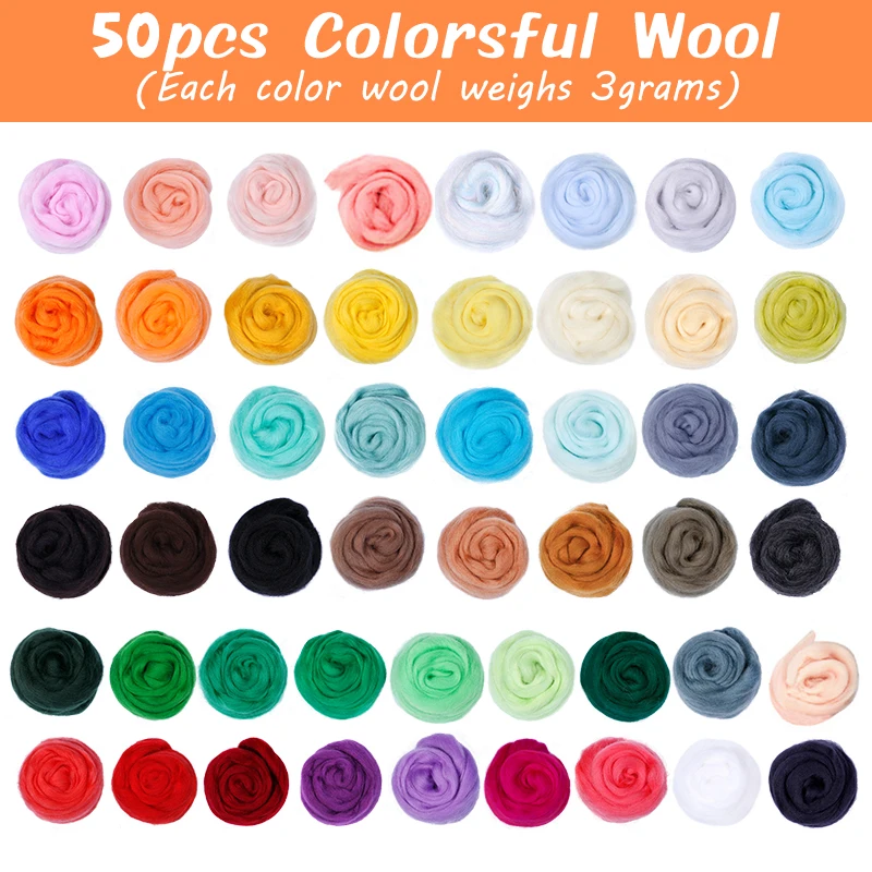 IMZAY 50 Colors 3g Wool Roving Fibre DIY Felt Needlework Handcraft Fabric Material Wool Felting Kit for Small Toys