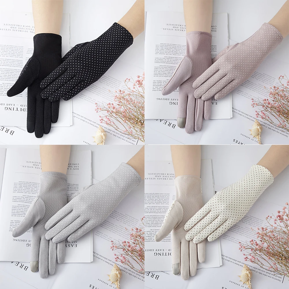 Sunscreen Gloves Spring Summer Women Stretch Thin Breathable Cotton Glove Touch Screen Anti Uv Slip Resistant Driving Dot Gloves