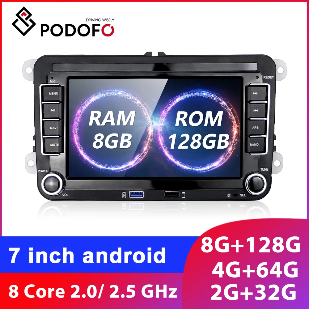 

Podofo 2 Din Android Car radio GPS Multimedia For Volkswagen Skoda Octavia Golf 5 6 touran passat B6 polo tiguan jetta yeti