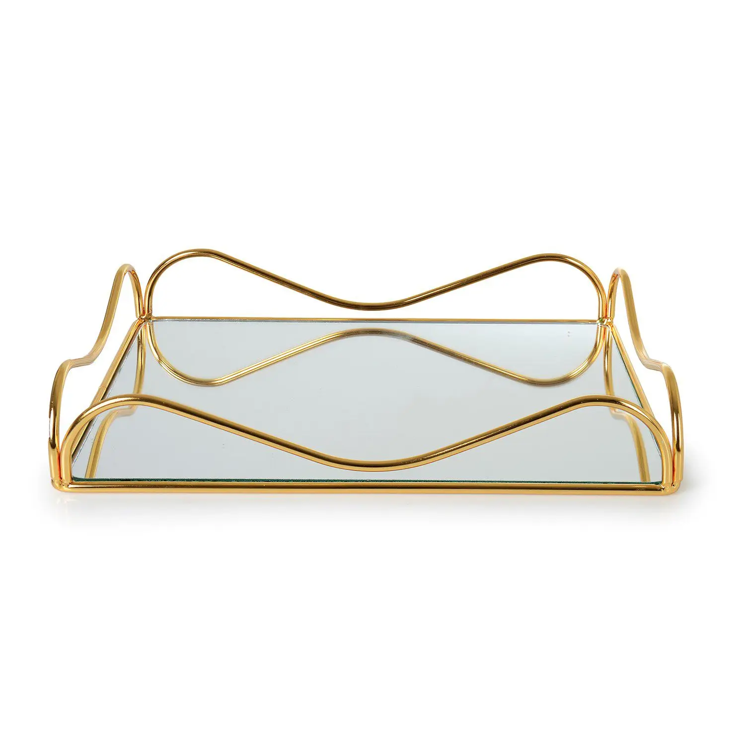 DOLBOVI Silk Gold Metal Mirrored Wavy Rectangle tray 24x34 Cm tray поднос plateau de service